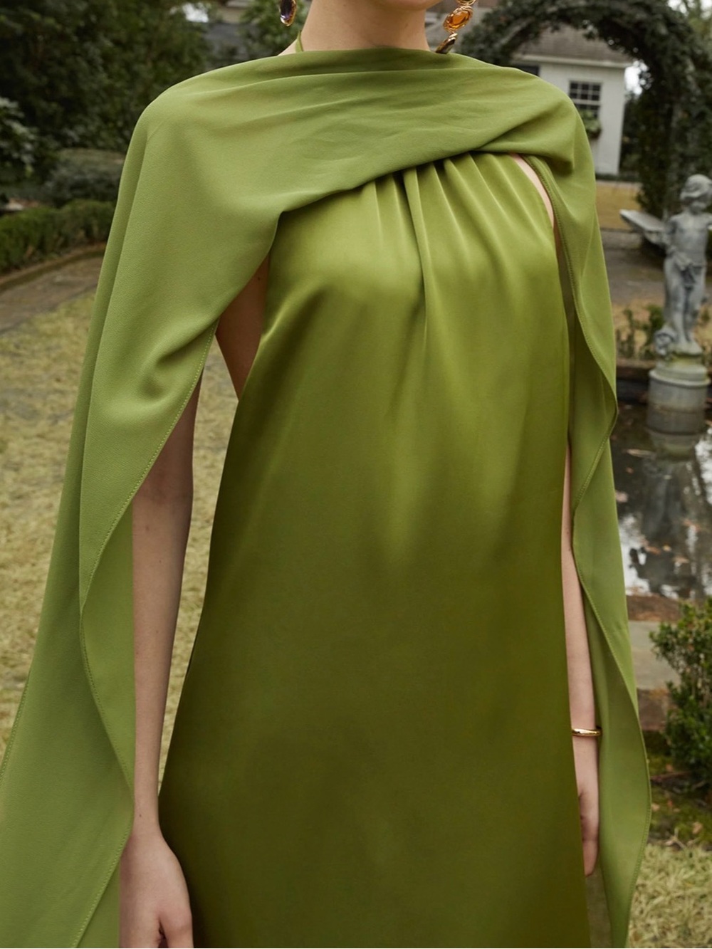 Satin Halter Maxi Dress in Olive Green - Picture 3 of 6